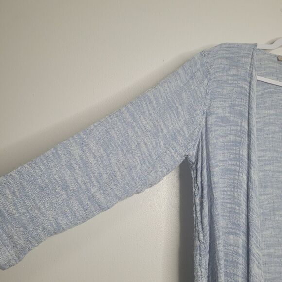 Flax blue white linen cotton blend open front long sleeve cardigan Size small - Picture 3 of 8
